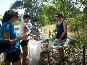 Volunteers sorting rubbish at beach cleanup