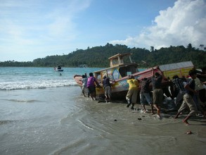 Boat enters the water...