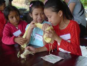 Smelling the freshly dyed silk thread