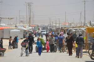 A very busy and crowded road in Za'atari.