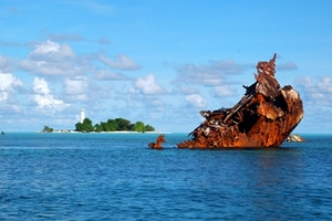 Delsan shipwreck and lighthouse by Yvette Lee