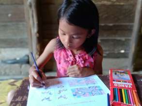 She is coloring a different shape of animals