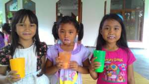 "We love drinking milk! ", Tiara and her friends