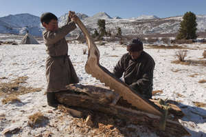 Working with Reindeer hides.