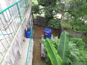 A rainwater harvesting system now stores 650 gls