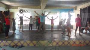 The stage you funded in use during dance practice
