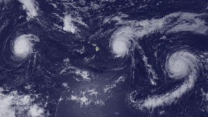 A record breaking three major storms in parallel