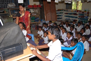 Students learning computer