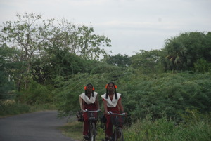 Students going to school using bi-cycle