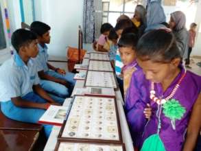 Looking at the coins with astonishment