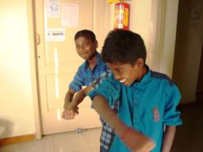 Boys dancing happily