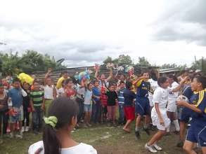 We Won! La Thompson football team celebrating!