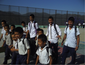 Students walking to class with their big brothers