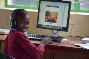 Makaalu student watches a video from their partner