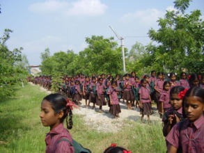 Children are walking to perform morning prayer.