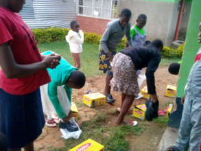 trying their new pair of school shoes!