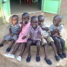 Children having good time in their new shoes