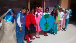 Acting out Earth day-costume material is recycled