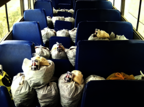 School Bus loaded for emergency food delivery