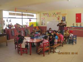 Kindergarten class in new school.