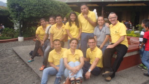 Mick and Deb with senior students and staff.
