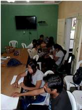 The students sharing in groups