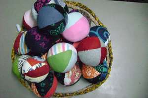 Balls made of waste cloth & sponge for village sch