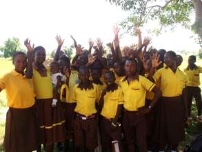Excited pupils at Yakoti Junior High School.