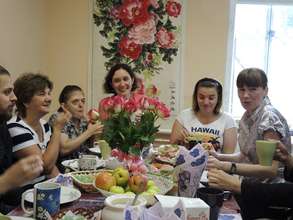 Teacher Olga and mentor Nikolay with students