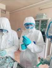 Katya in coronavirus hazard gear