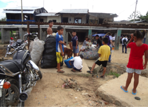 Working together to gather trash
