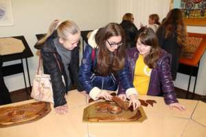 Blind students at the exhibition