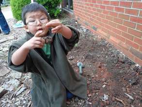 Examining roots in my school garden!