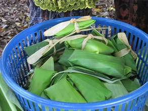 Wrapped in leaves, corn husk ties -- ready to cook