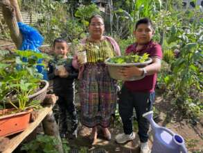 Proudly starting to harvest their family garden