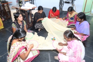 Adolescent girls learning Hand Embroidery work