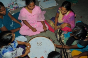 Hand Embroidery is being practiced by trainees