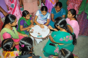 Adolescents are learning Maggam work on Cloth