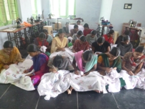 Girls are being taught Hand Embroidery skill