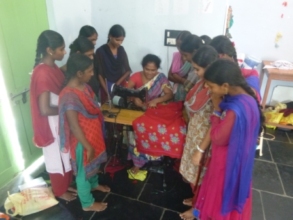Girls are being taught sewing of cloths
