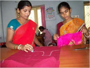 Adolescent girl learning cutting the cloth