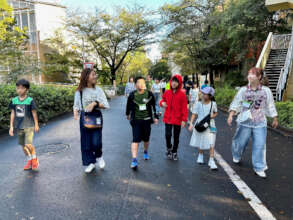 Heading to meal on the morning after the typhoon