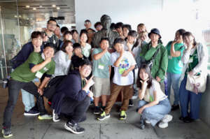 With a statue of Dr. Hideyo Noguchi