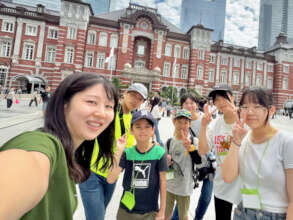 Trying out the game at Tokyo Station