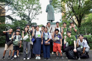 With the founder of Waseda University