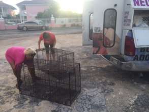 Lisa and Michelle setting up dog traps