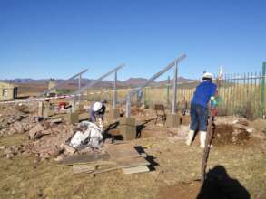 PV panel mounting rack construction at Lebakeng