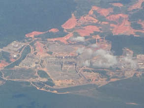Aerial of Belo Monte construction in the Amazon