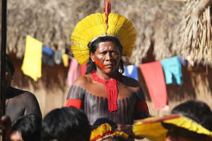 An indigenous man at a Belo Monte protest