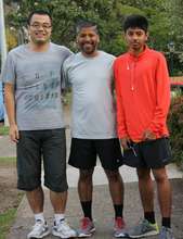 Raj (centre) with his son Rohan and friend Bofan